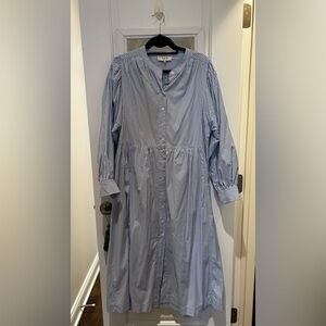 SEA Nee York Blue and White Striped Button-Front Shirt Dress